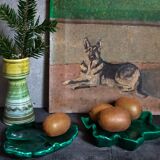 Duo of leaf cups in green slurry from Vintage Vallauris