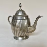 Silver-plated metal teapot with fluted body in Art Deco style