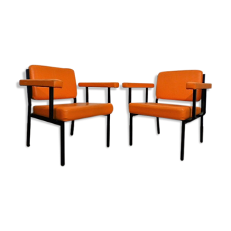 Paire de fauteuils moderniste vintage orange 1960
