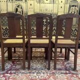 Set of 6 Art Deco chairs in oak and cane - caned