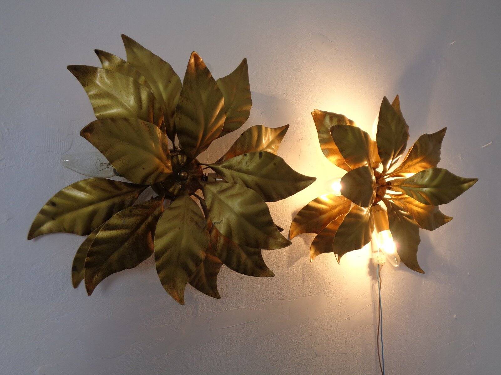 Golden Flower Shape Flushmounts by Hans Kögl, 1970s, Set of 2