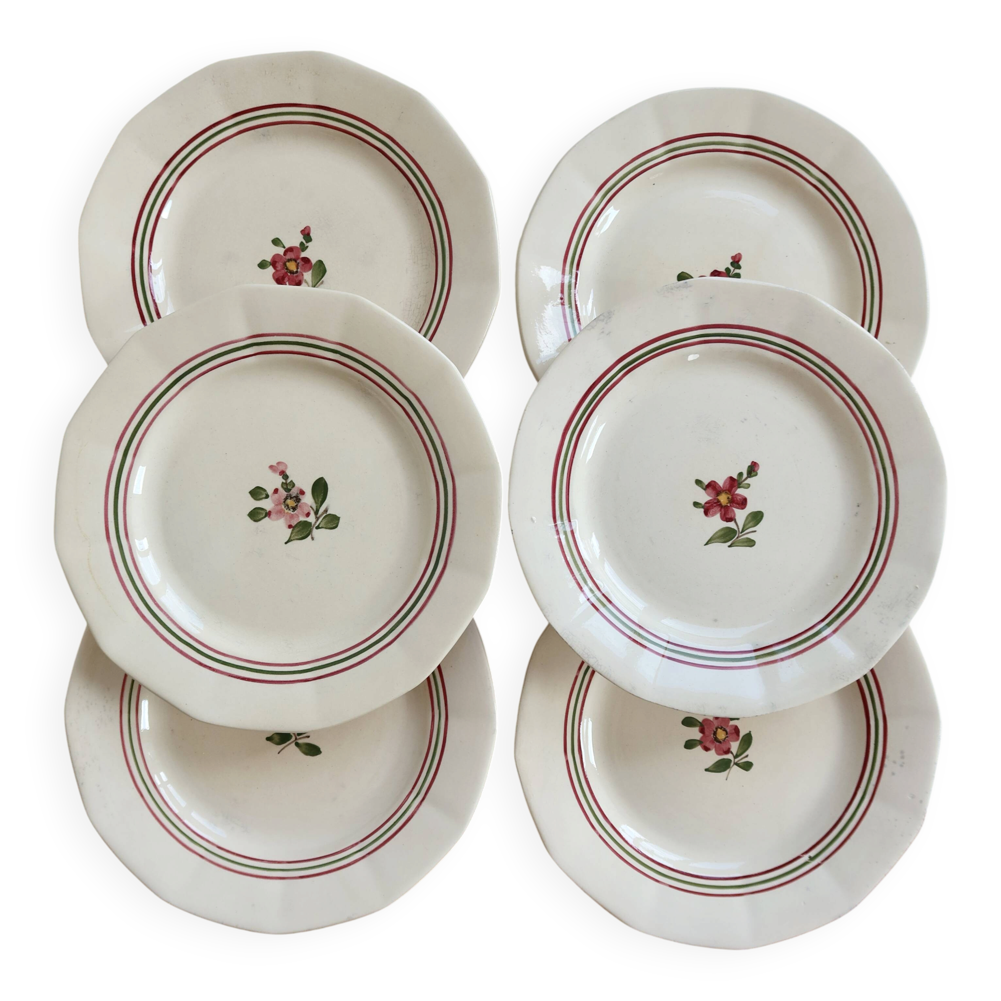 6 antique flat plates made of ironstone from Sarreguemines - Armelle model