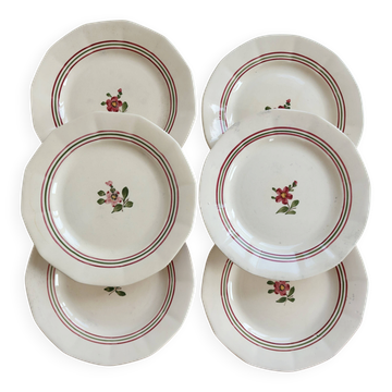 6 antique flat plates made of ironstone from Sarreguemines - Armelle model