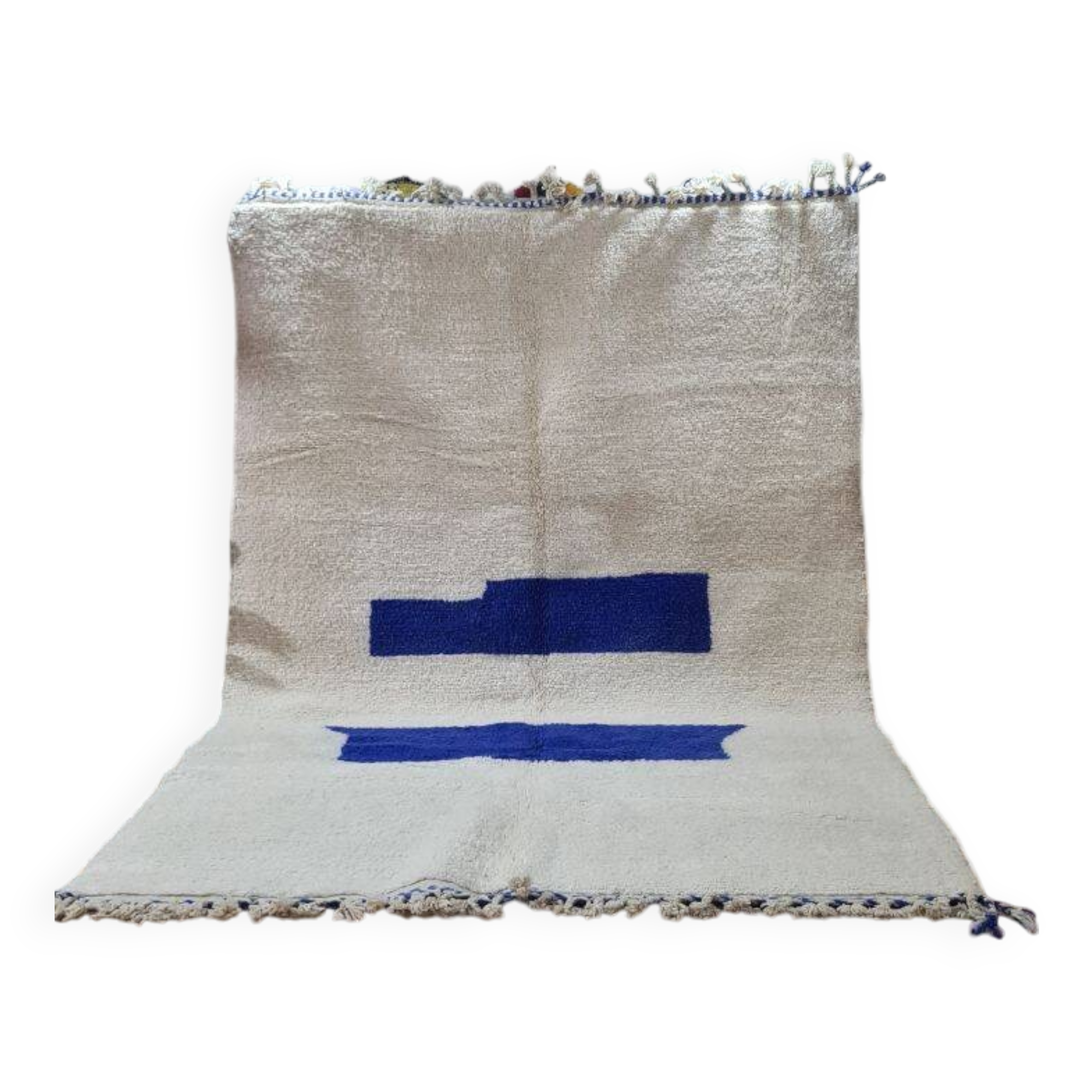 Minimalist Moroccan Berber Rug with Bold Blue Accents 300x200 cm