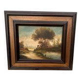 Tableau XIX Paysage au Bord de l'Eau avec son cadre signée