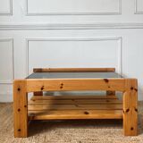 Vintage pine and glass coffee table