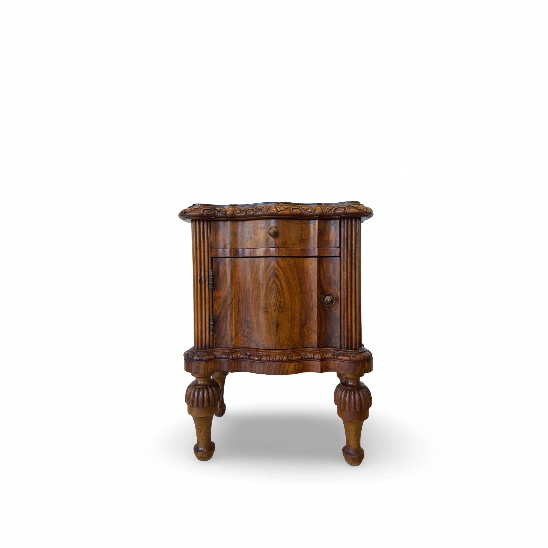 art deco walnut serpentine nightstands, 1920s