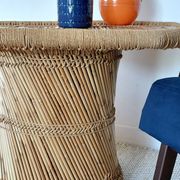 Vintage coffee table with woven rope in bamboo style Audoux Minet/1970s