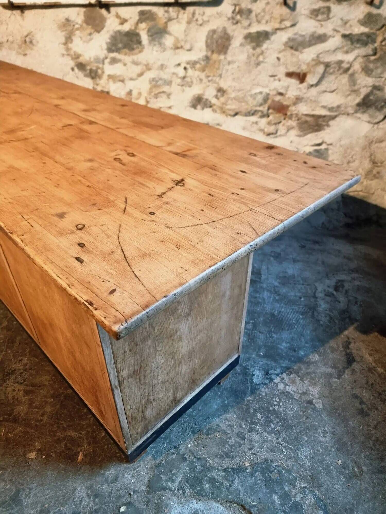 Vintage French Oak and Pine Counter – 1930s Shop Counter or Kitchen Island