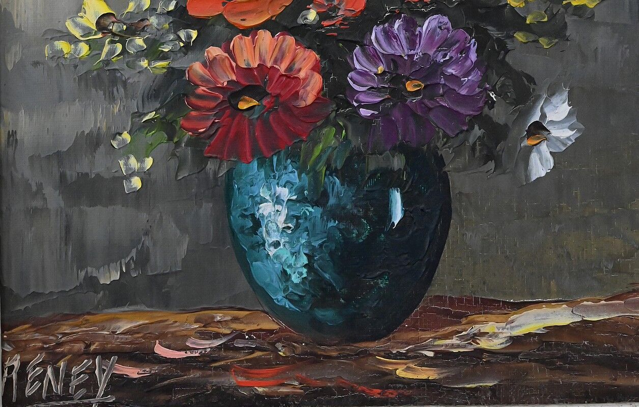 Painting "Floral Harmony" signed Reney – 1st part of the 20th century