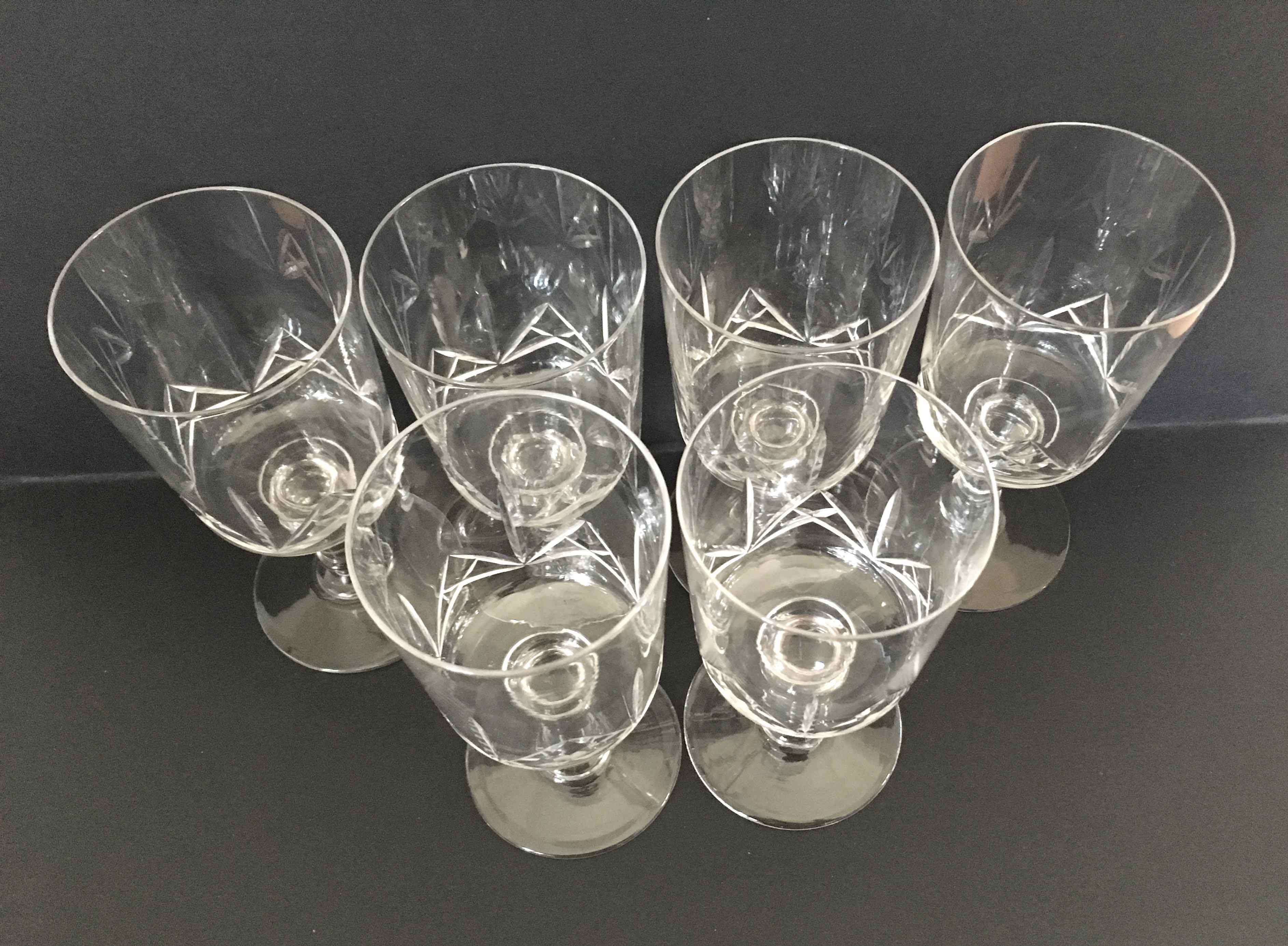 Set 6 cut crystal wine glasses