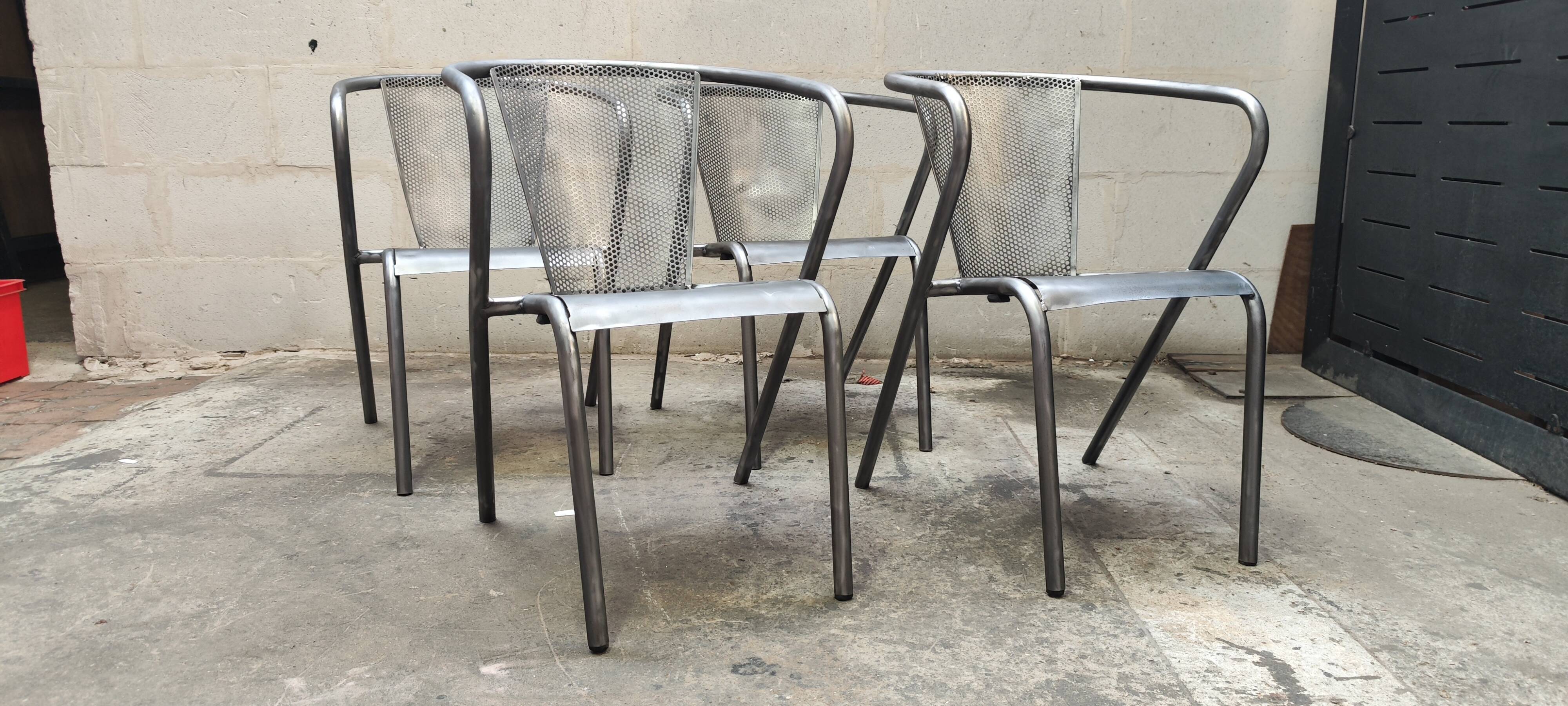 set of 4 graphite metal armchairs