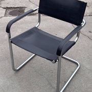 Set of 4 bauhaus cantilever chairs black leather and chrome design 80's