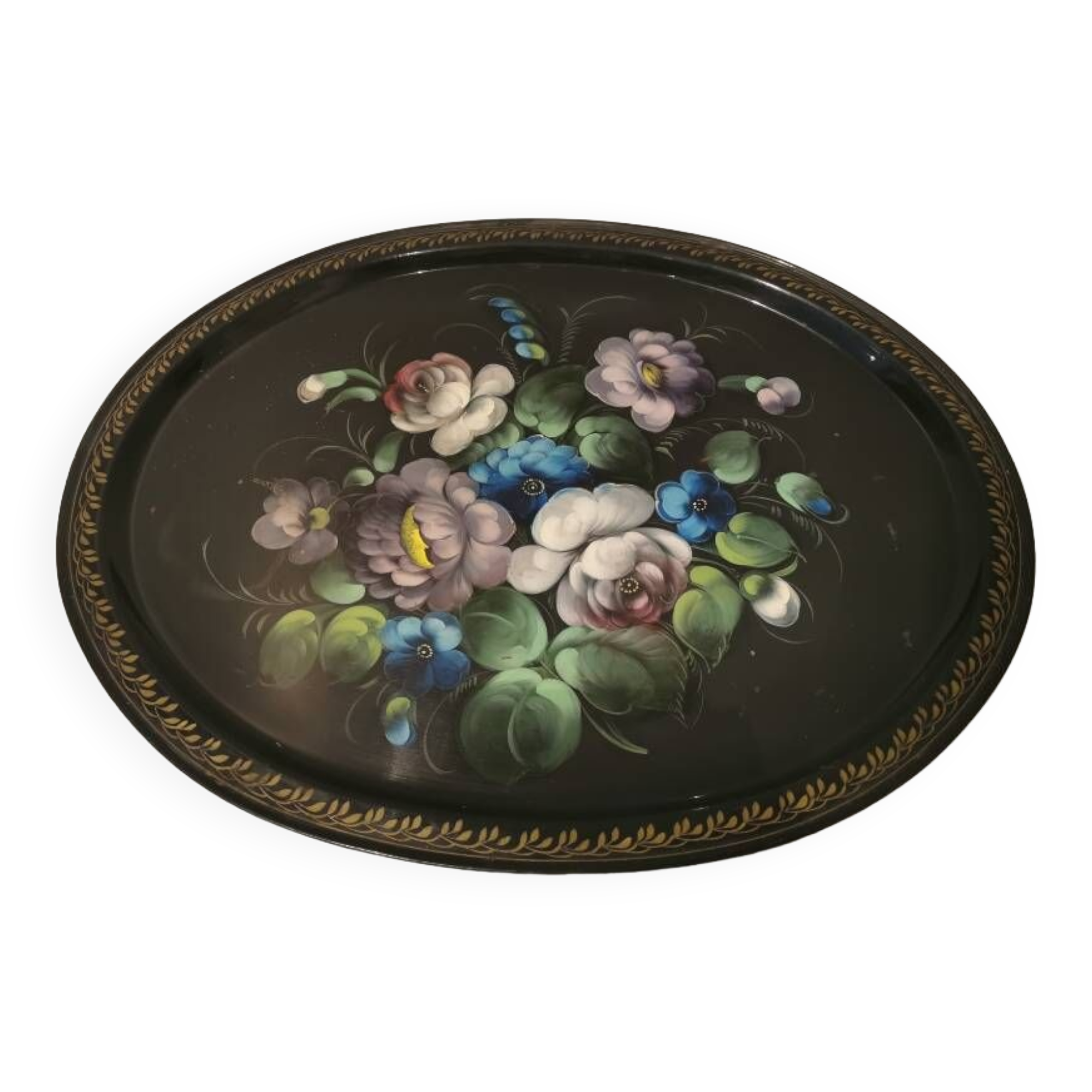 Large old painted metal tray