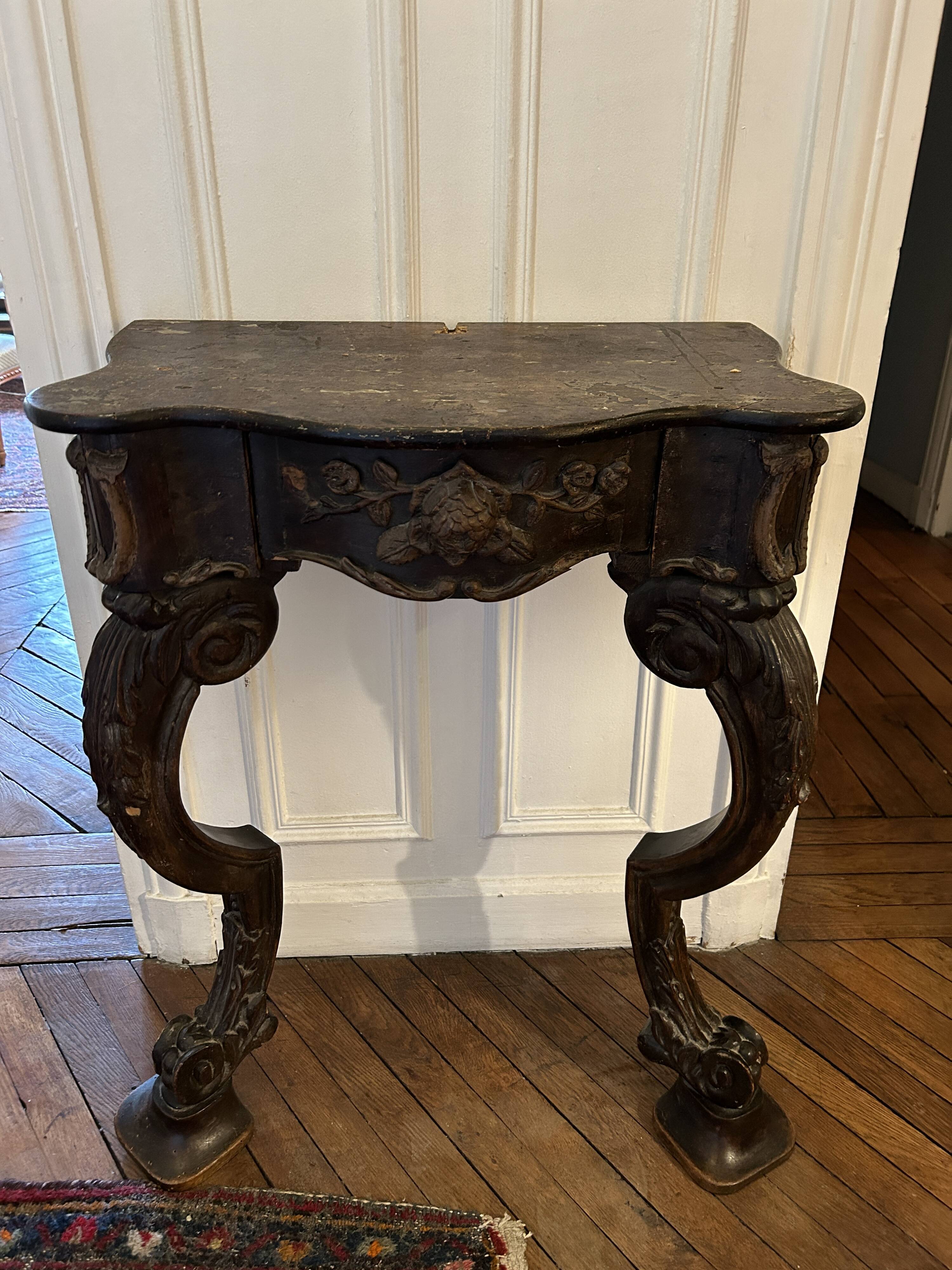 Antique console table in blackened wood – Louis XV style – 18th century