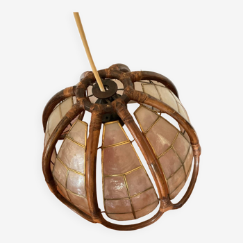 Rattan and mother-of-pearl pendant light