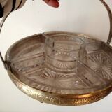 Appetizer tray, servant silver metal and its 5 ramekins 1930s cut glass