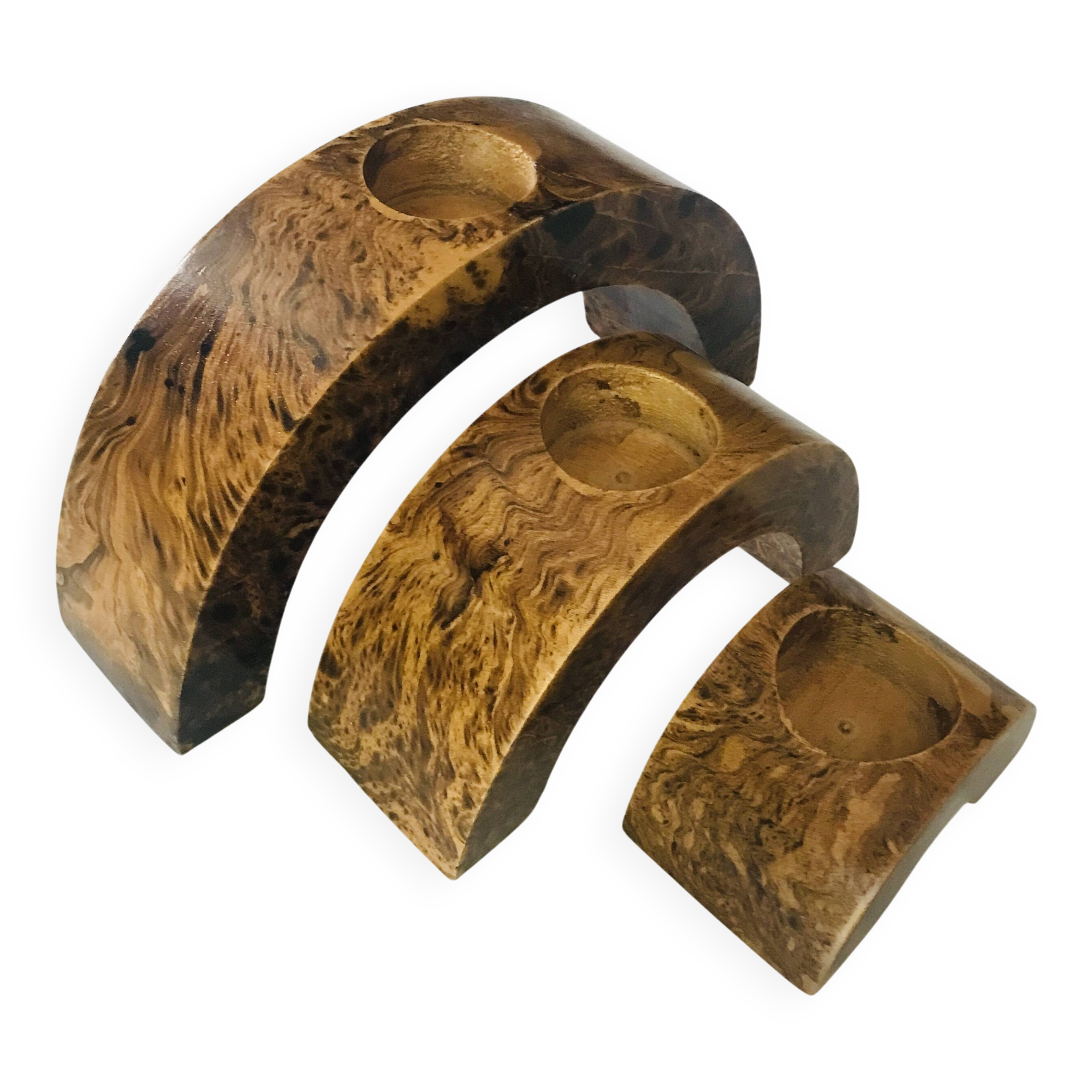 Triptych candle holders arcs wood