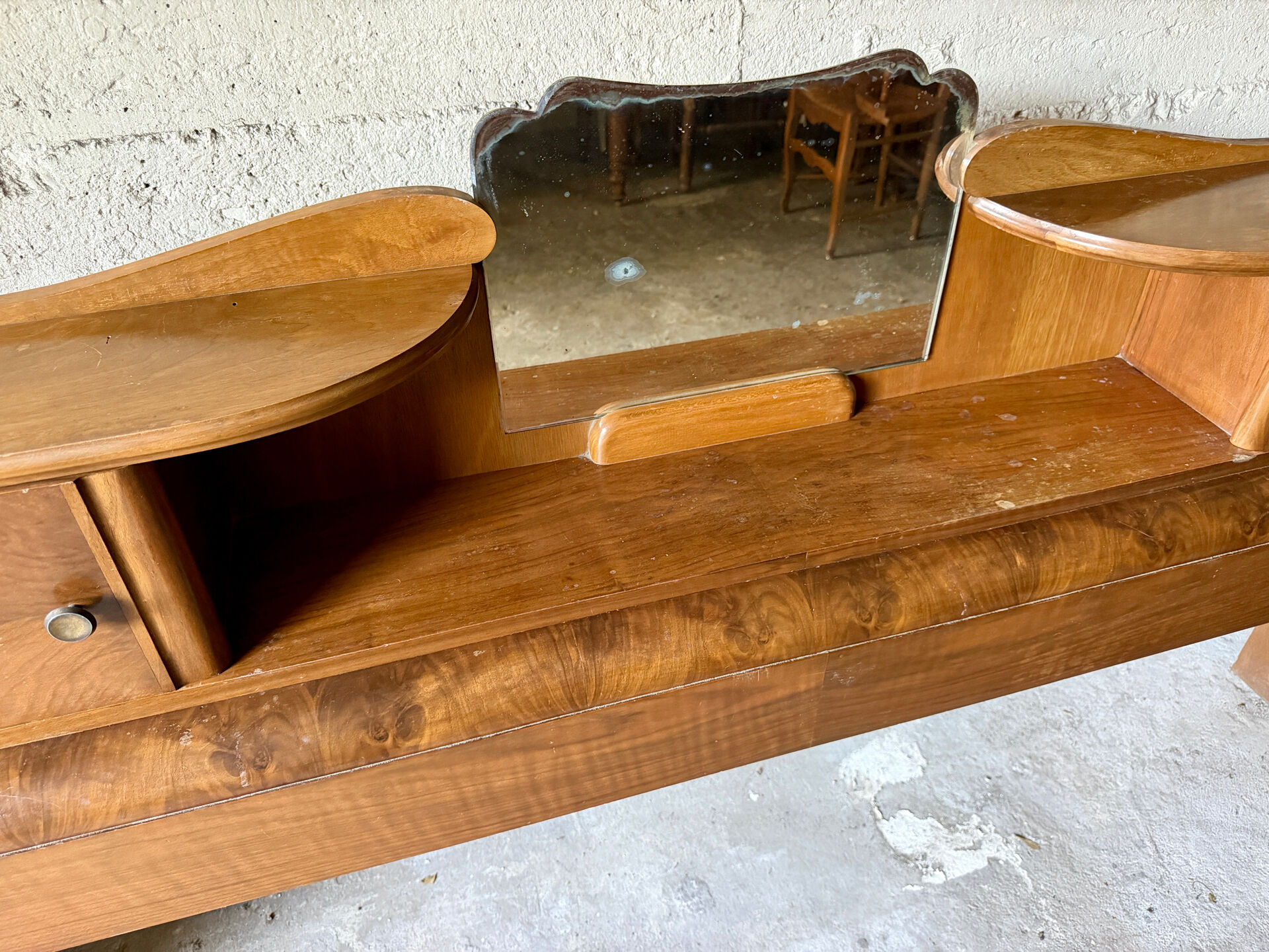 Superb antique/vintage headboard (Art Deco style) walnut burl.