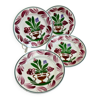 4 assiettes à dessert XIX Sarreguemines décor au pochoir