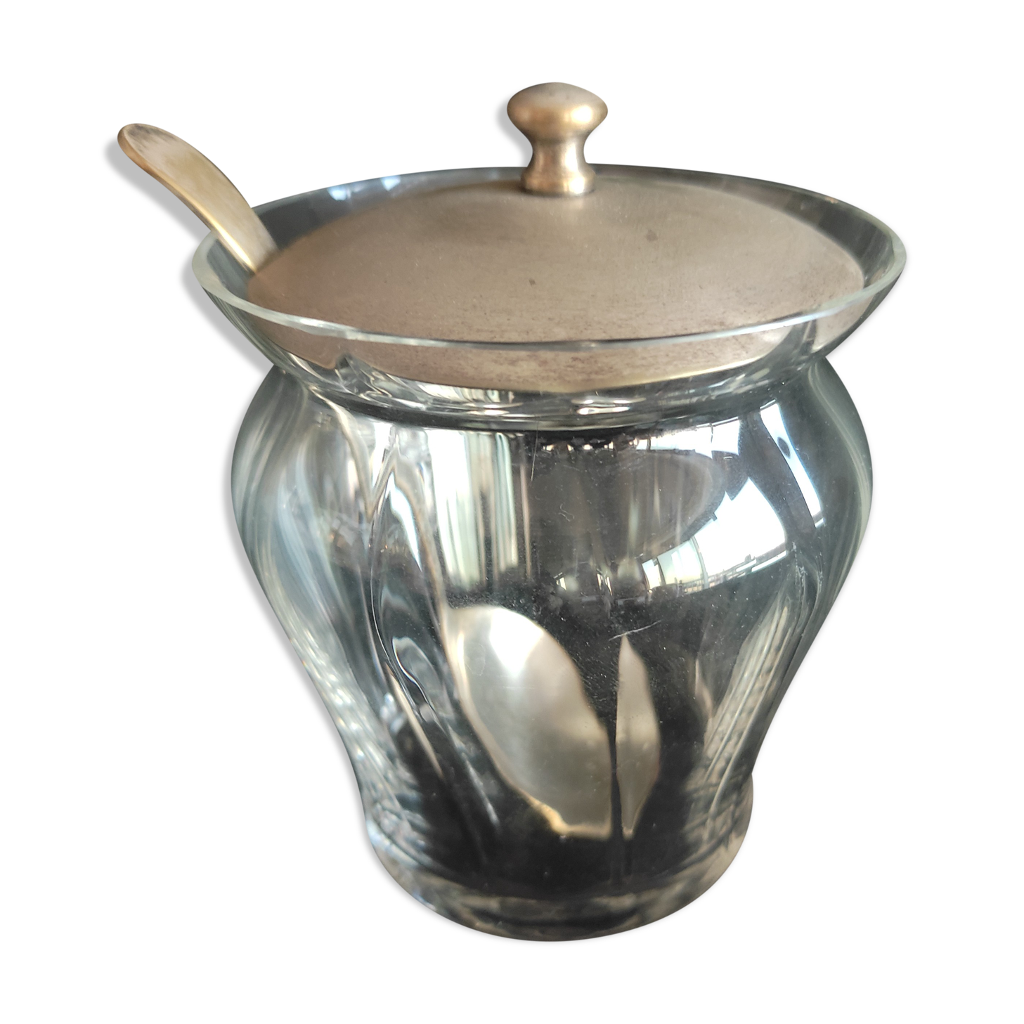 Silver plated glass sugar bowl