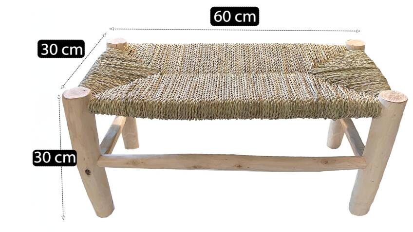 Bathroom and bedroom stool, handmade from artisan wood, small, durable bench (60 x 30 x 30 cm)