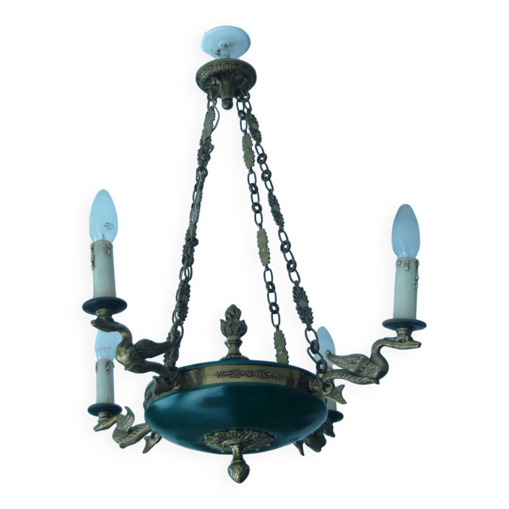 Empire chandelier 4 lights gooseneck golden bronze and painted brass