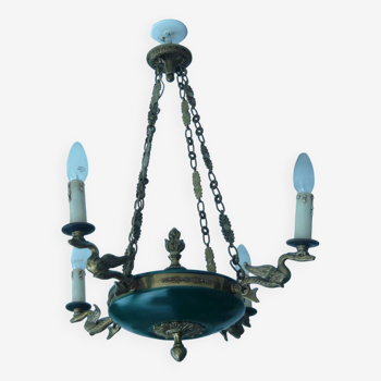 Empire chandelier 4 lights gooseneck golden bronze and painted brass