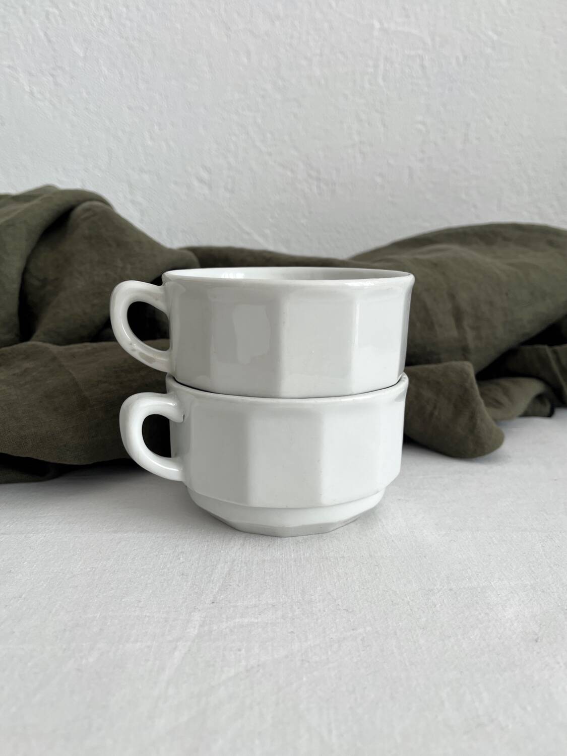 2 white porcelain cups Apilco vintage Parisian bistro