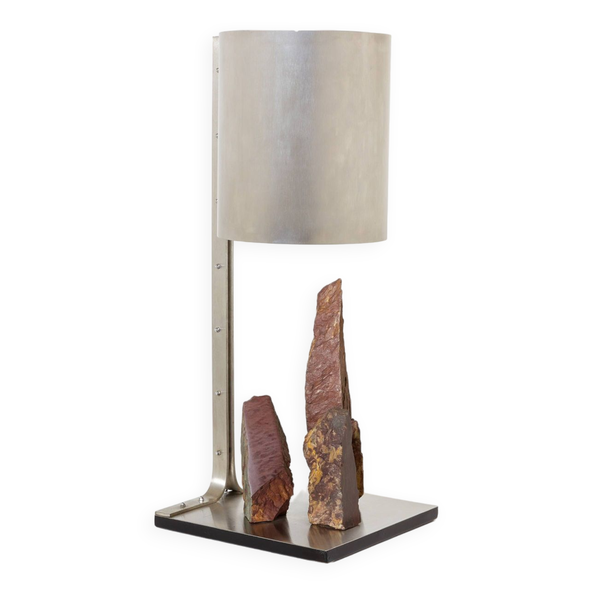 Brutalist lamp signed Philippe Jean steel and red schist 1970