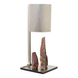 Brutalist lamp signed Philippe Jean steel and red schist 1970