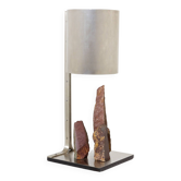 Brutalist lamp signed Philippe Jean steel and red schist 1970