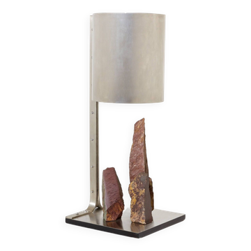Lampe brutaliste acier et schiste rouge 1970