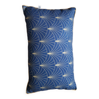 coussin rectangle 50*30 bleu marine et doré motif éventail