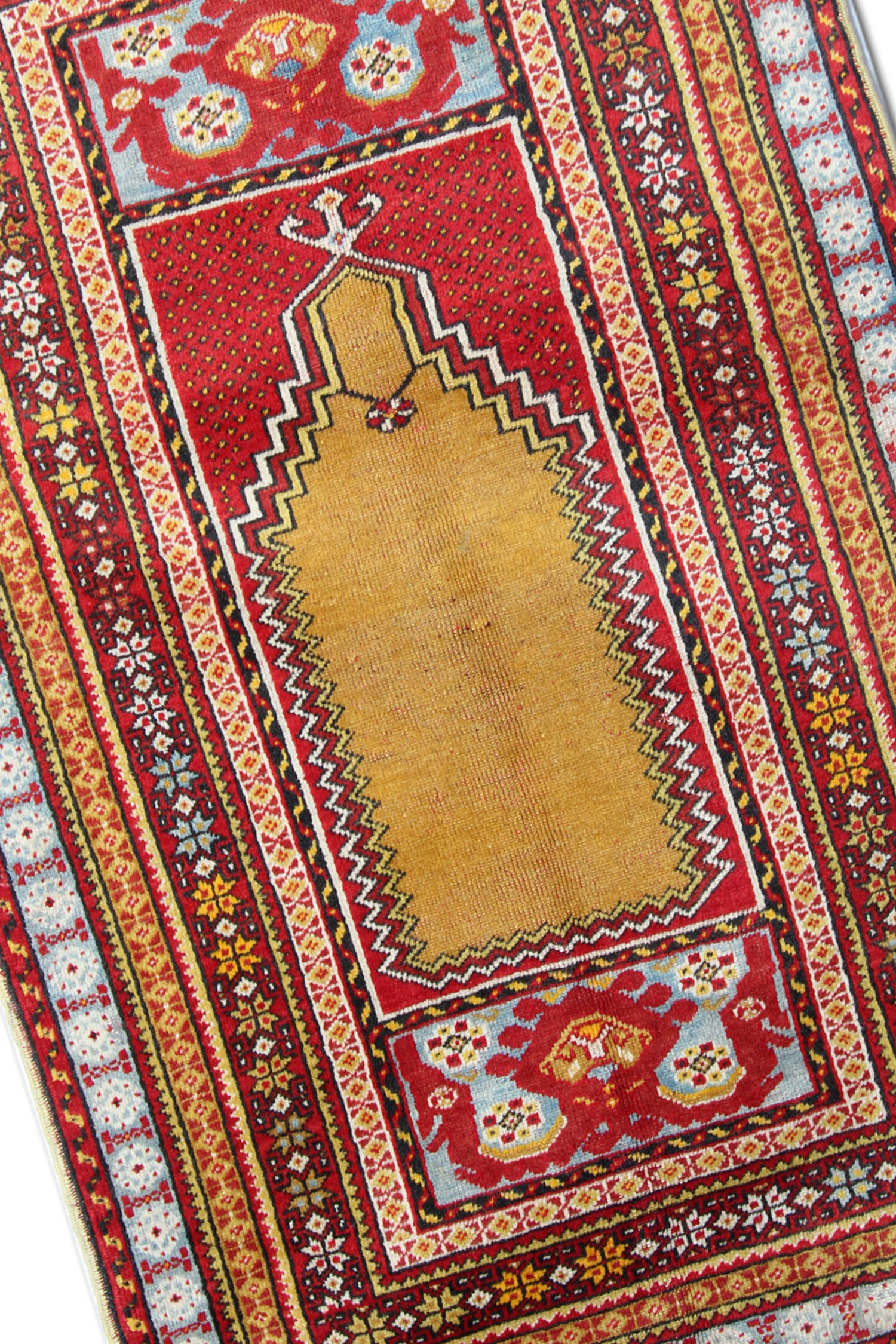 Yellow Red Wool Turkish Carpet Handmade Oriental Anatolian Area rug- 160x183cm