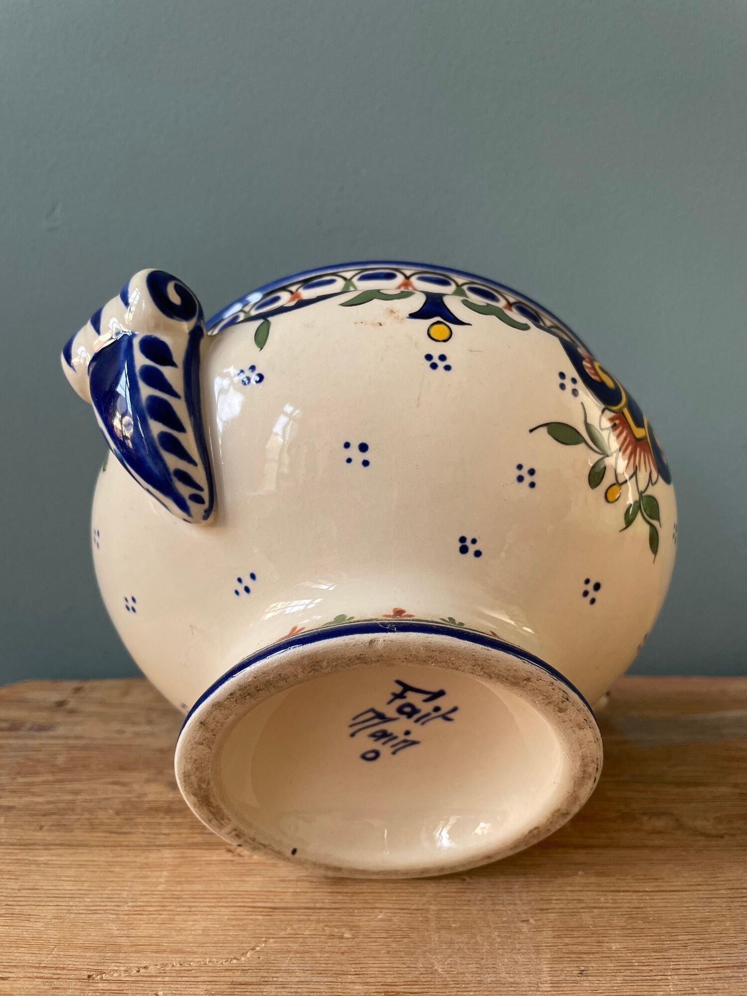 Soup pot in earthenware Vieux Rouen handmade