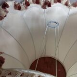 Vintage XXL pagoda lampshade with ecru fabric headband and fringes