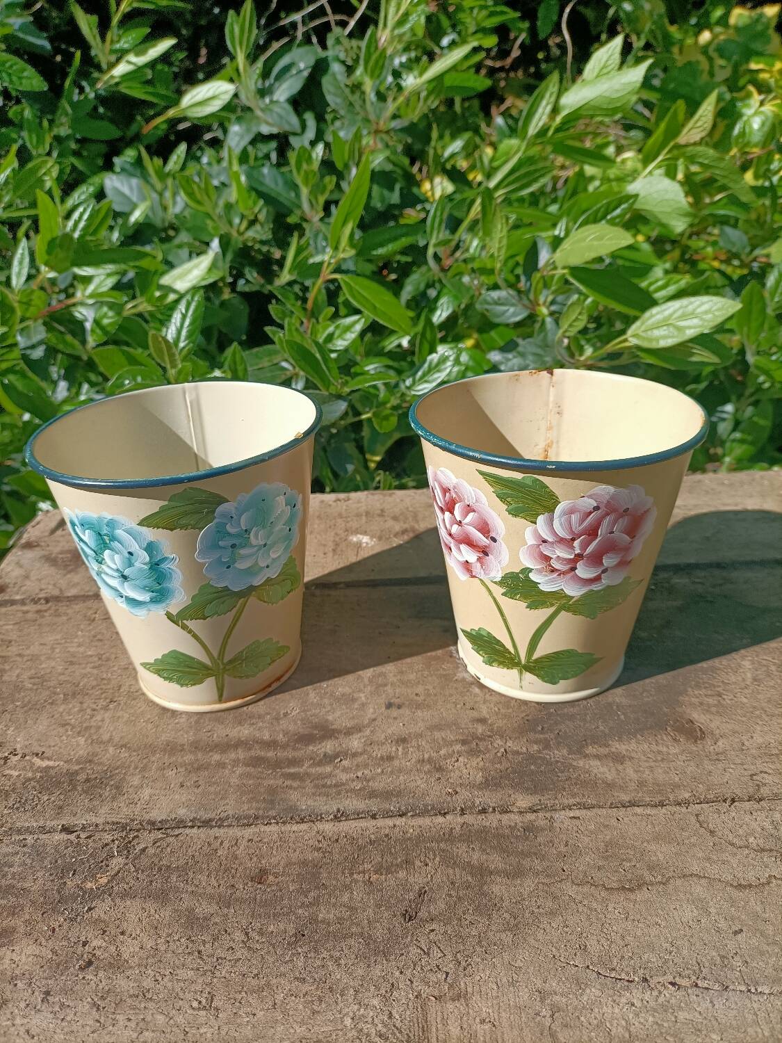 Pots de fleurs métalliques peint main