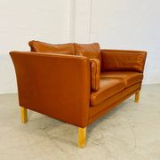 Vintage retro danish mogens hansen 2 person cognac leather sofa