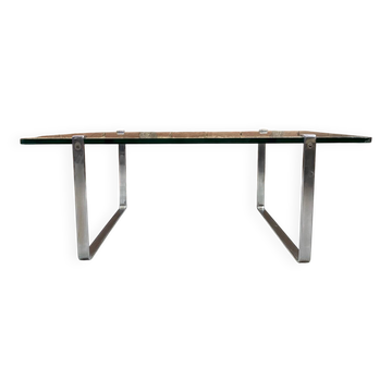 Table basse en verre et chrome vintage. Modèle K831 de KF Möller