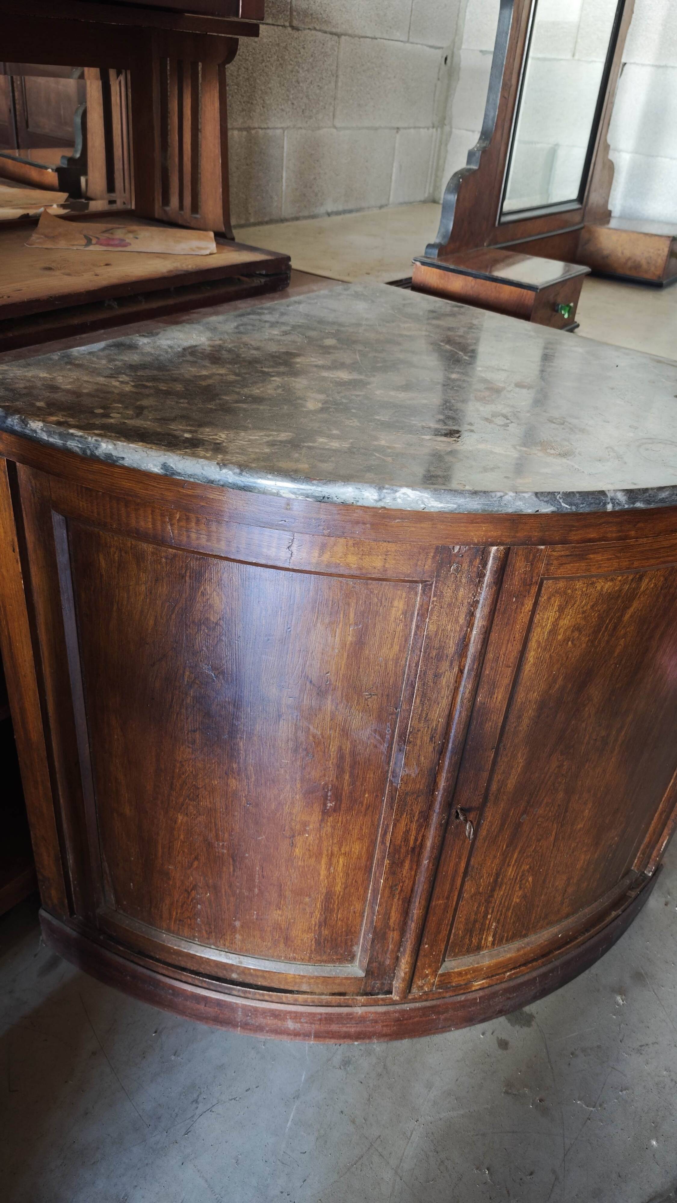 Rare Low Corner Cabinet from the Louis-Philippe Period – 19th Century – Marble Top