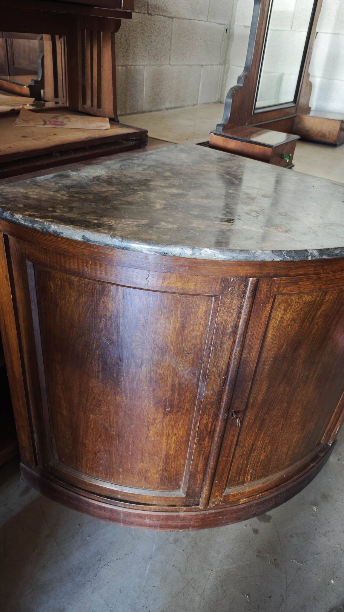 Rare Low Corner Cabinet from the Louis-Philippe Era – 19th Century – Marble Top