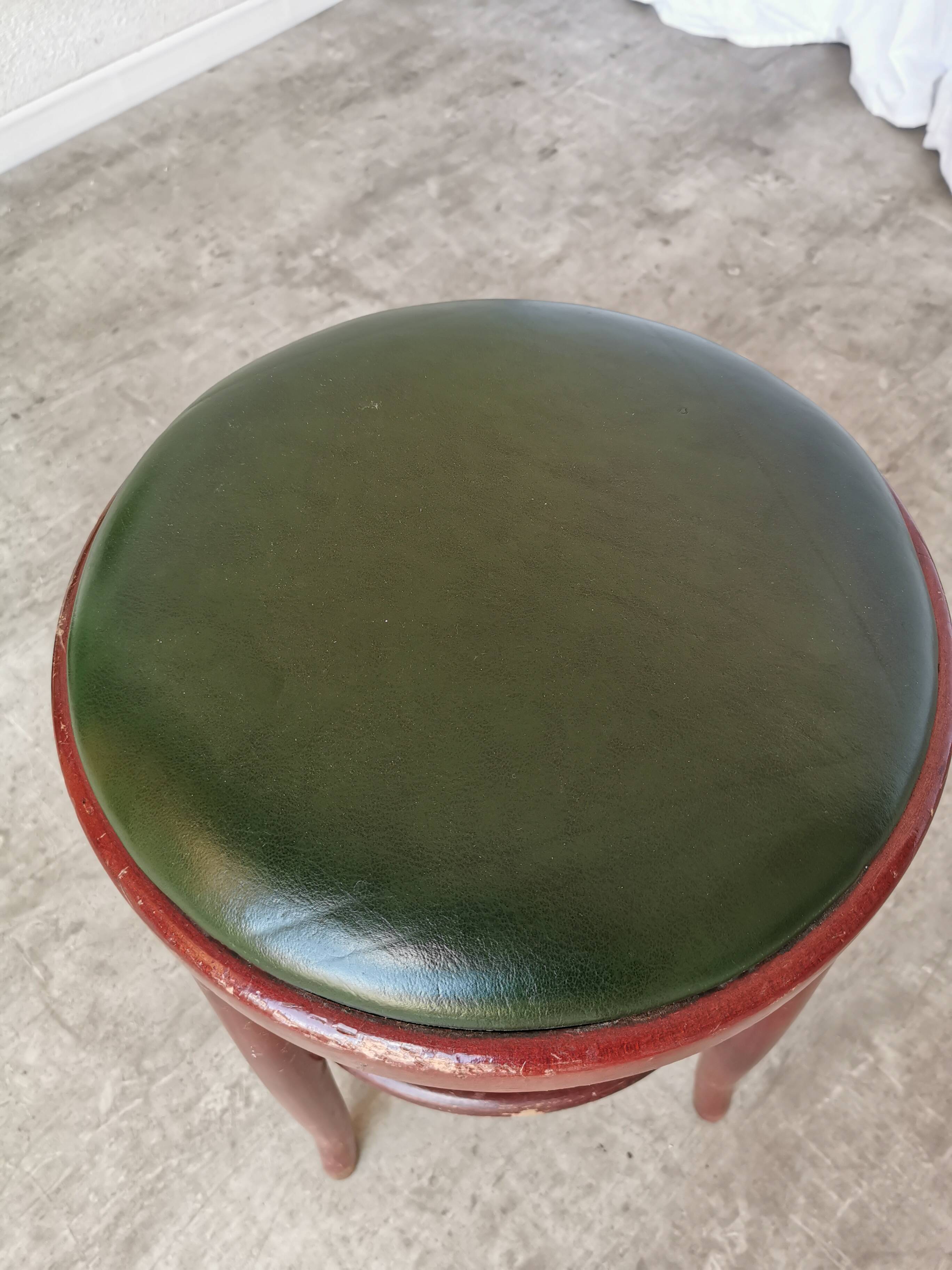 Vintage Irish Pub Stool: Green Leather Seat, Bentwood Thonet Style