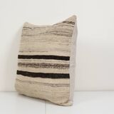 24" x 24" vintage minimalist style hemp pillow with original details, oversize wool turkish kilim