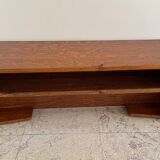 Vintage solid oak geometric wall shelf