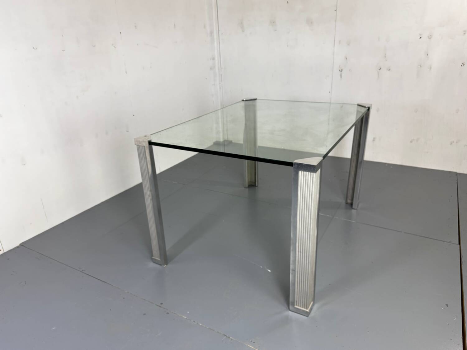 Mid Century Modern Regency Ghyczy Glass and Steel dining table or desk