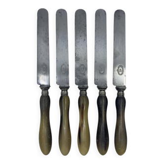 Set of 5 horn lunch knives