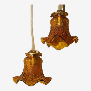 Two amber tulip globe suspension