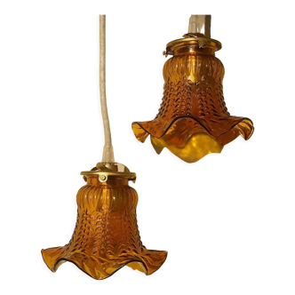 Two amber tulip globe suspension