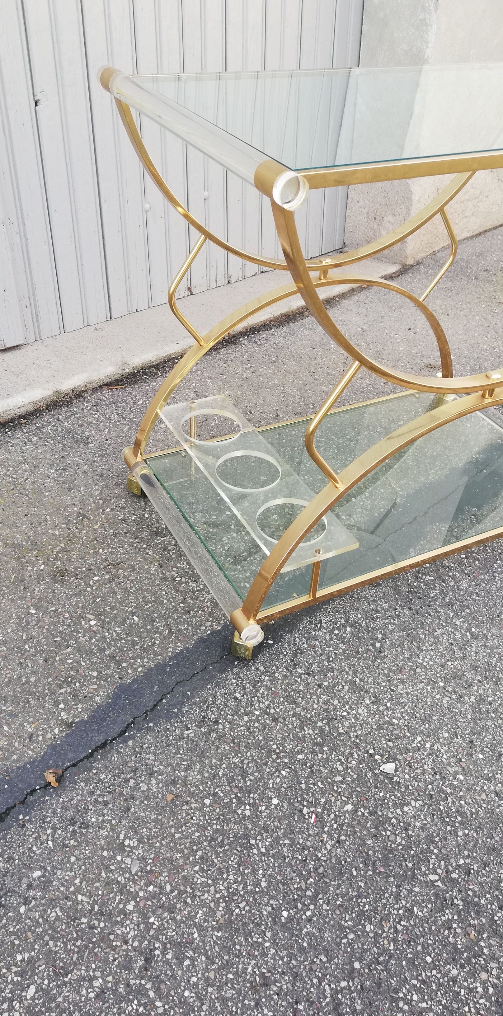 Vintage golden and glass kitchen trolley